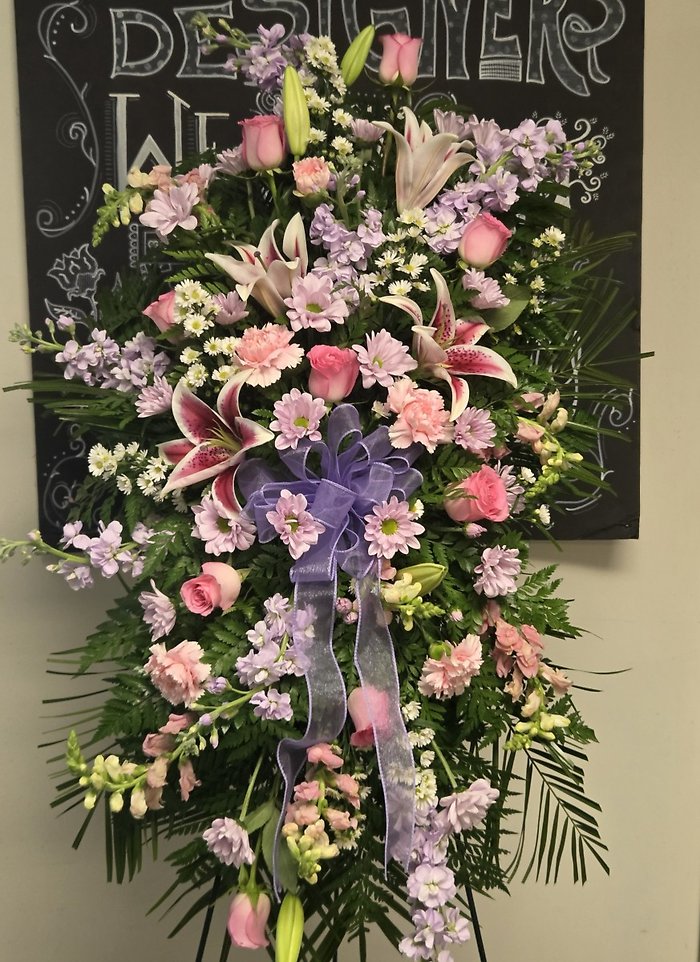 Lavender & Pink Standing Funeral Spray